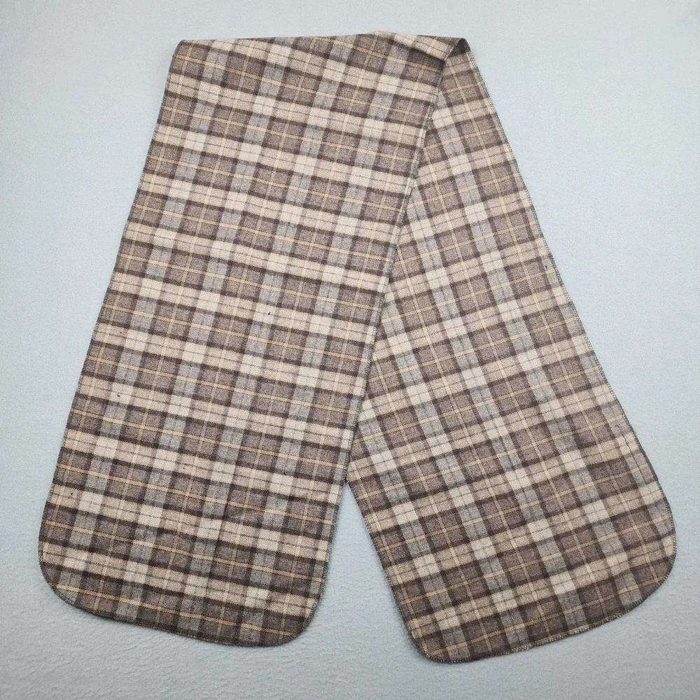 John Cicco Scarf Mens One Size Brown Wool Plaid Check Neck Warmer Winter Warm